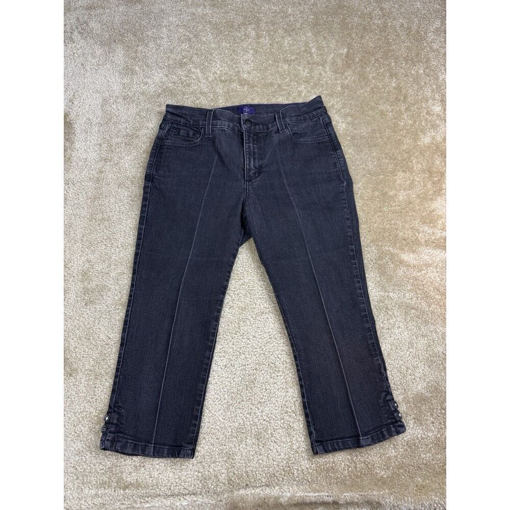 NYDJ Jeans Women’s Size 8 Petite Black Capri Ankle Jewel Detail Cropped 968